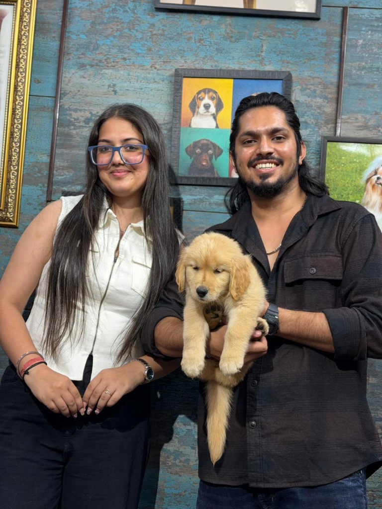 Divya & Sameer with Golden Retriever